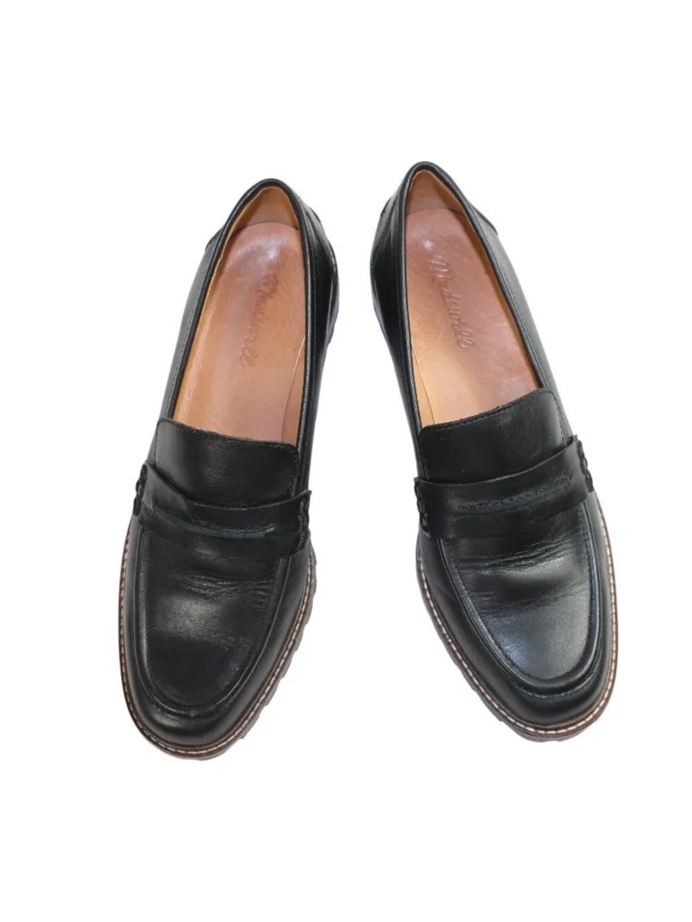 Madewell Corinne Black Leather Deep Lug Sole Peppy Loafer Size 9.5